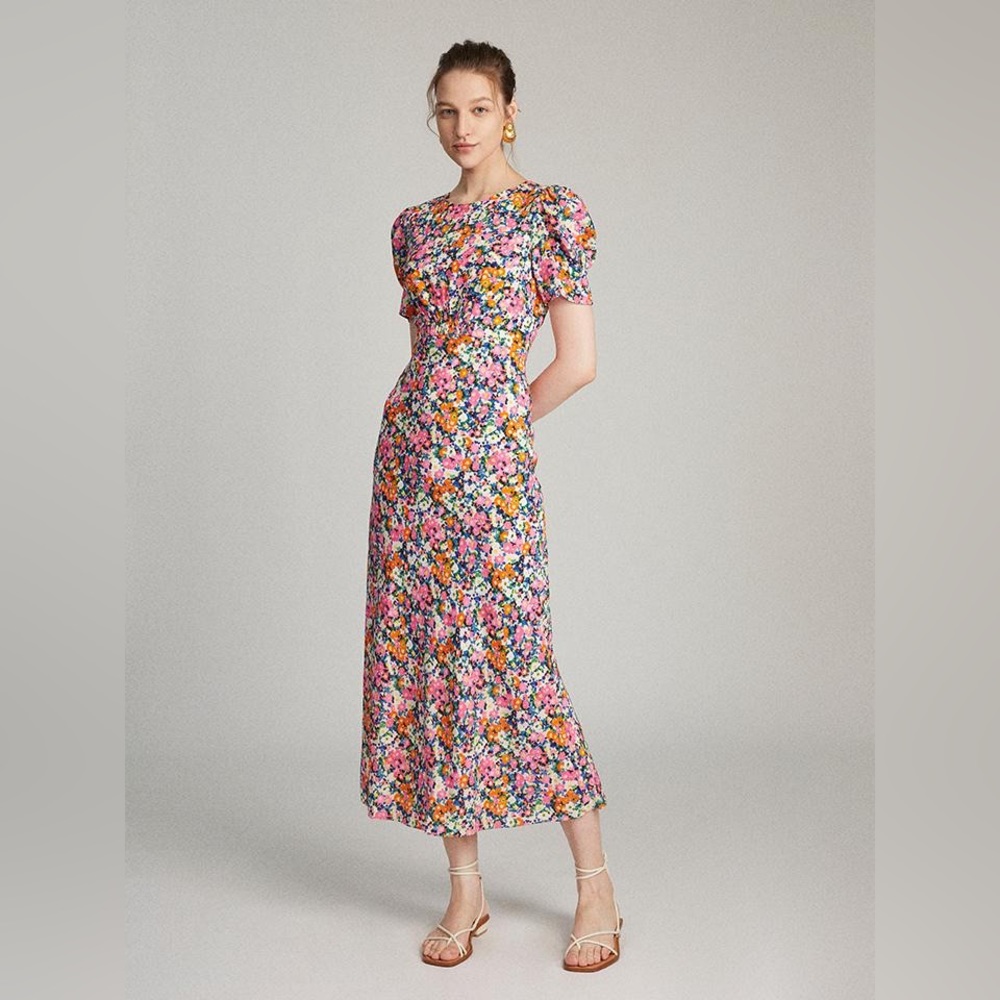 Saloni Bianca Floral Dress in Pink Rosette